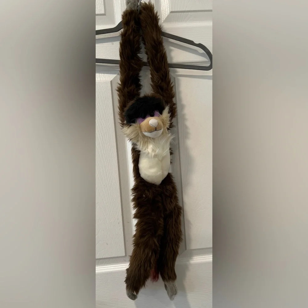 Unbranded Brown Shaggy Swinging Monkey Plush Toy Hook & Loop FLAWED
